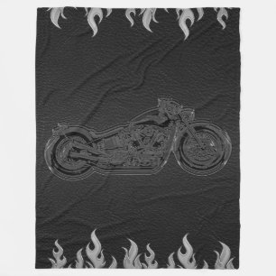 Zwarte Leren Zilveren Vlammen Heet Vuur Motorfiets Fleece Deken