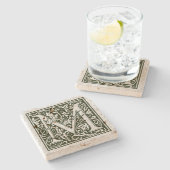 Zwarte letter M  bloemmonogram Stenen Onderzetter (Zijkant)