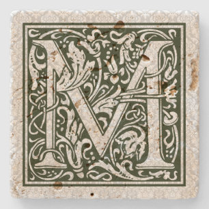 Zwarte letter M  bloemmonogram Stenen Onderzetter