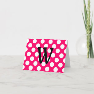 Zwarte Letter Monogram op Stippen Notitiekaartje