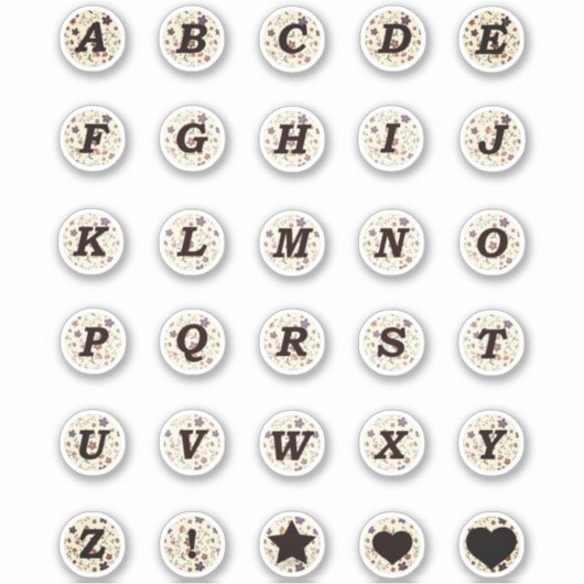 Zwarte letters Monogram Tiny Flowers Alphabet Beig Sticker (Voorkant)