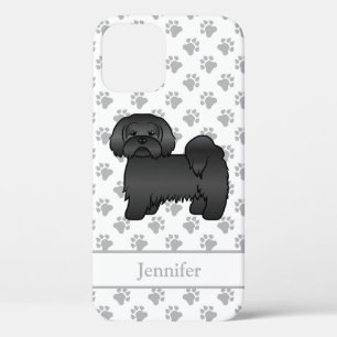 Zwarte Lhasa Apso Schattige Cartoon Hond & Naam iPhone 12 Hoesje