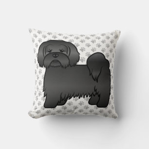 Zwarte Lhasa Apso Schattige Cartoon Hond & Pootjes Kussen