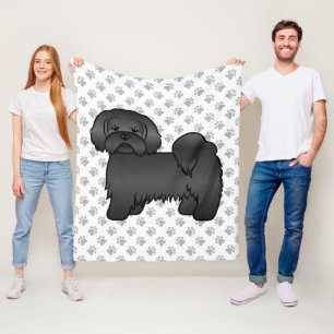 Zwarte Lhasa Apso Schattige Cartoonhond Illustrati Fleece Deken