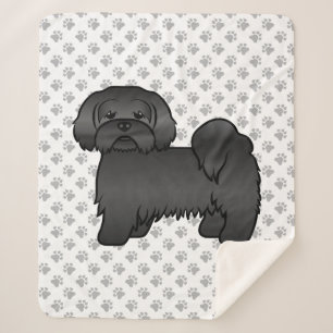 Zwarte Lhasa Apso Schattige Cartoonhond Illustrati Sherpa Deken