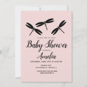 Zwarte libellen Roze Baby shower Uitnodiging (Voorkant)