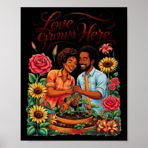 Zwarte Liefde Afro-Amerikaans Koppel Schets Valent Poster