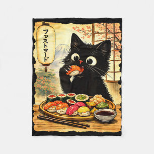 Zwarte lieve kat die sushi eet kawaii Japans eten Fleece Deken
