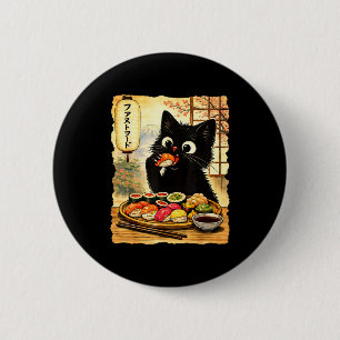 Zwarte lieve kat die sushi eet kawaii Japans eten Ronde Button 5,7 Cm