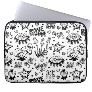 Zwarte lijn psychedelisch handgetekend naadloos pa laptop sleeve