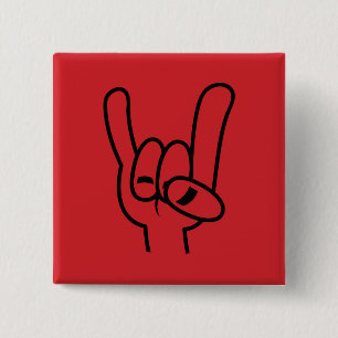 Zwarte lijn zware metalen duivel vierkante button 5,1 cm