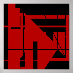 Zwarte lijnen op diep rood Abstract Poster