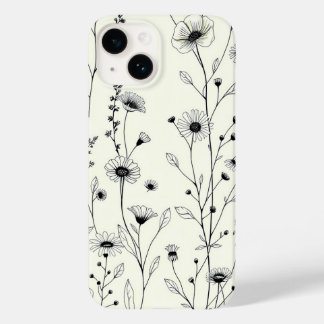Zwarte Lijnkunst Bloemige Crème iPhone Hoes