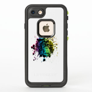 Zwarte lijntekening van chimpansee over regenboog