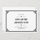 Zwarte lijst Art Deco Witte Save the Date-kaart Save The Date (Voorkant / Achterkant)
