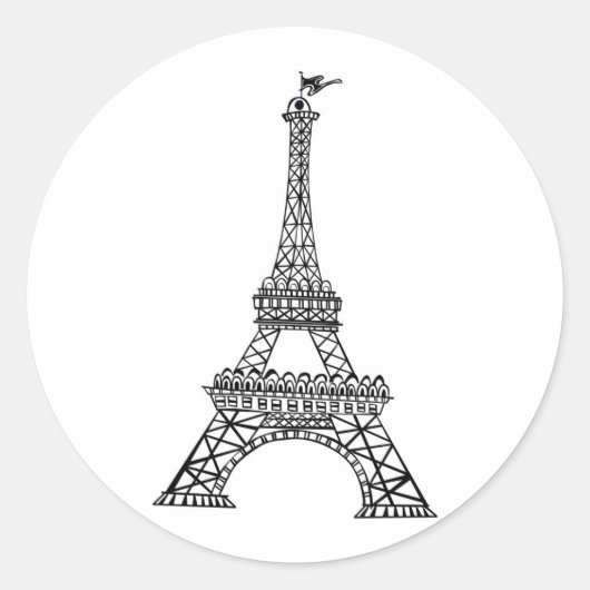 Zwarte line Eiffel Tower Ronde Sticker (Voorkant)