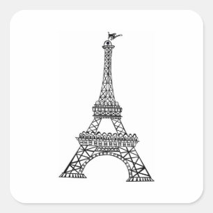 Zwarte line Eiffel Tower Vierkante Sticker