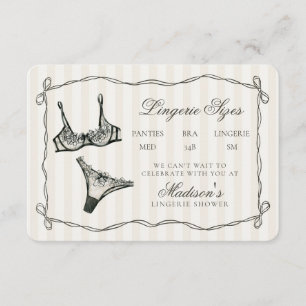Zwarte lingerie maten douche uitnodiging inzetstuk informatiekaartje