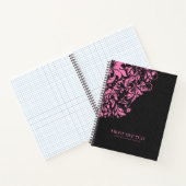 Zwarte linnen textuur met roze Floral kant Notitieboek (Binnen)