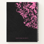 Zwarte linnen textuur met roze Floral kant Notitieboek (Achterkant)