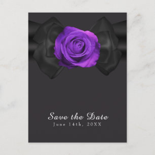 Zwarte lint & paarse roos save the date ELKE KLEUR Aankondigingskaart