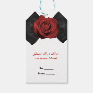 Zwarte linten strik en rode roos Elegant op maat g Cadeaulabel