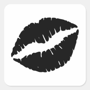 Zwarte lippenstift op lippen kus grafisch vierkante sticker