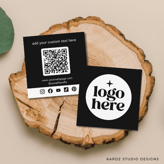 Zwarte Logo QR-code Aangepaste sociale media Vierkante Visitekaartje