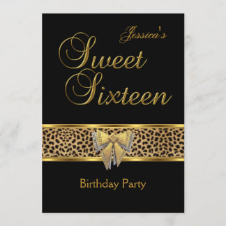 Zwarte luipaard boog Sweet 16 verjaardag goud Kaart