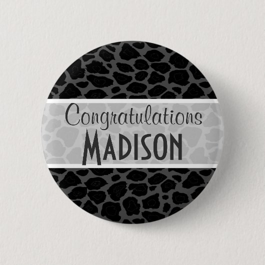 Zwarte luipaard dierenprint ronde button 5,7 cm (Voorkant)