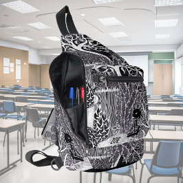 Zwarte luipaard in het oerwoud, handgetekend, op m sling bag