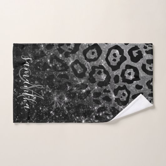 Zwarte luipaard print en glitter bad handdoek (Handdoek)