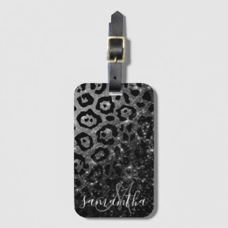 Zwarte luipaard print en glitter bagagelabel