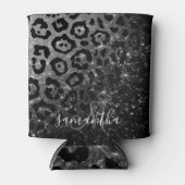 Zwarte luipaard print en glitter blikjeskoeler (Voorkant)