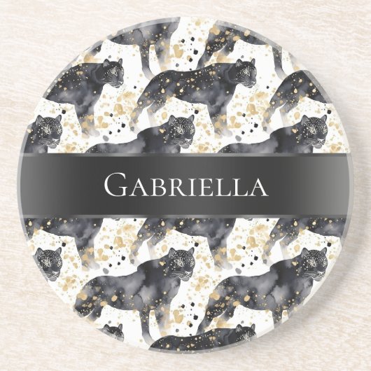 Zwarte luipaarden zandsteen onderzetter (Voorkant)
