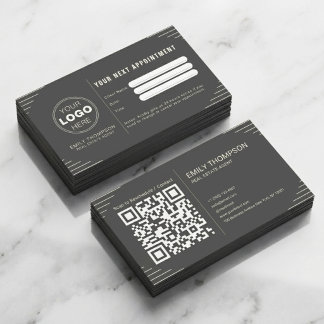 Zwarte Luxe Art Deco QR Code Minimaal Design Afsprakenkaartje