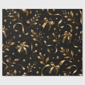 Zwarte luxe cadeauverpakking met gouden bloemen –  cadeaupapier