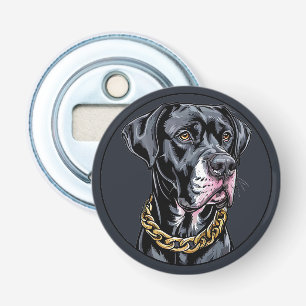 Zwarte Luxe Hond Met Gouden Ketting Button Flesopener