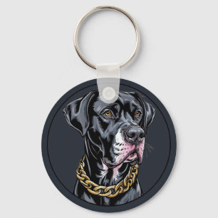 Zwarte Luxe Hond Met Gouden Ketting Sleutelhanger