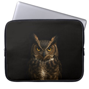 Zwarte Luxe Laptophoes, Gouden Uil met Ogen Laptop Sleeve