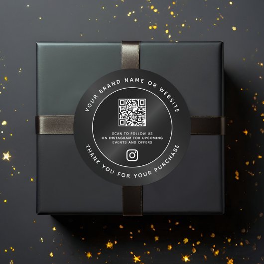 Zwarte Luxe Minimale QR-code Bedankt Aankoop Ronde Sticker