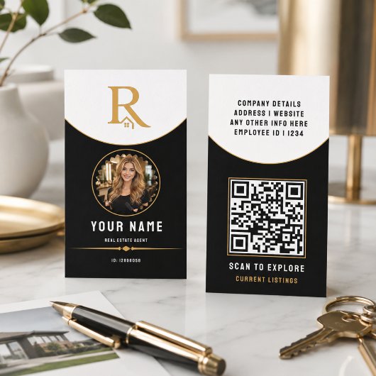Zwarte luxe moderne onroerend goed QR-code ID goud Contactkaartje