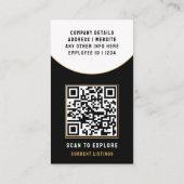 Zwarte luxe moderne onroerend goed QR-code ID goud Contactkaartje (Achterkant)