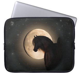 Zwarte Maan Schijn Paard Laptop Hoes
