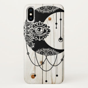 zwarte-maanoog mandala gevlekte houten planken iPhone x hoesje