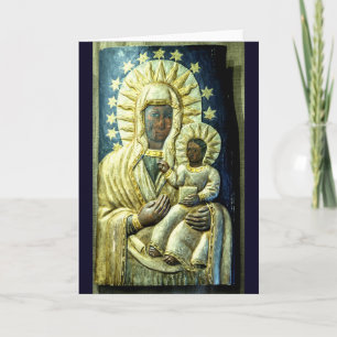Zwarte Madonna Hout Carving Christmas Stamp Feestdagen Kaart