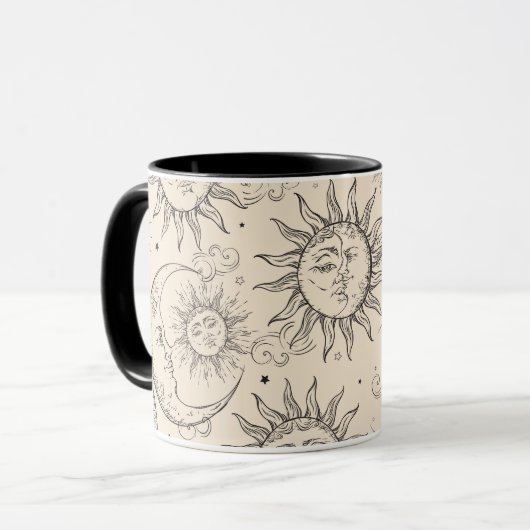 Zwarte Magie Vintage Hemel Zon Maan Sterren Mok (Voorkant links)