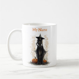 Zwarte magische heks: Halloween heks Gepersonalise Koffiemok
