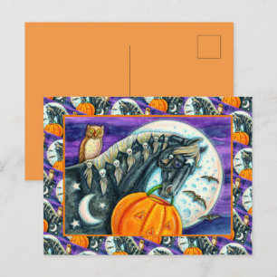ZWARTE MAGISCHE HORSE, OWL, JACK O LANTERN & SKULL FEESTDAGENKAART