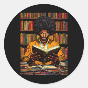 Zwarte man leest boek Black History Month Boek Lie Ronde Sticker